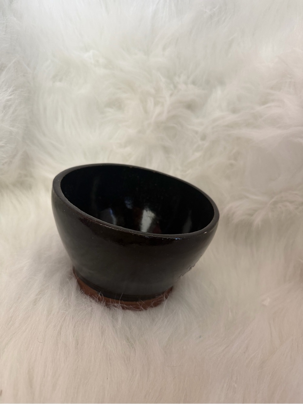 Small Black Ceramic Bowl with Terracotta Base
